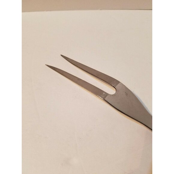 Vintage Pyramid Stainless Steel 11 3/4" Meat Fork Red Brown Handle - Picture 6 of 7